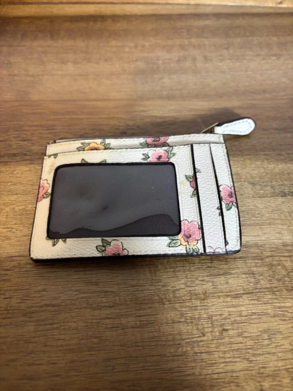 Coach Ivory Cream Pink Floral Mini Skinny ID Case